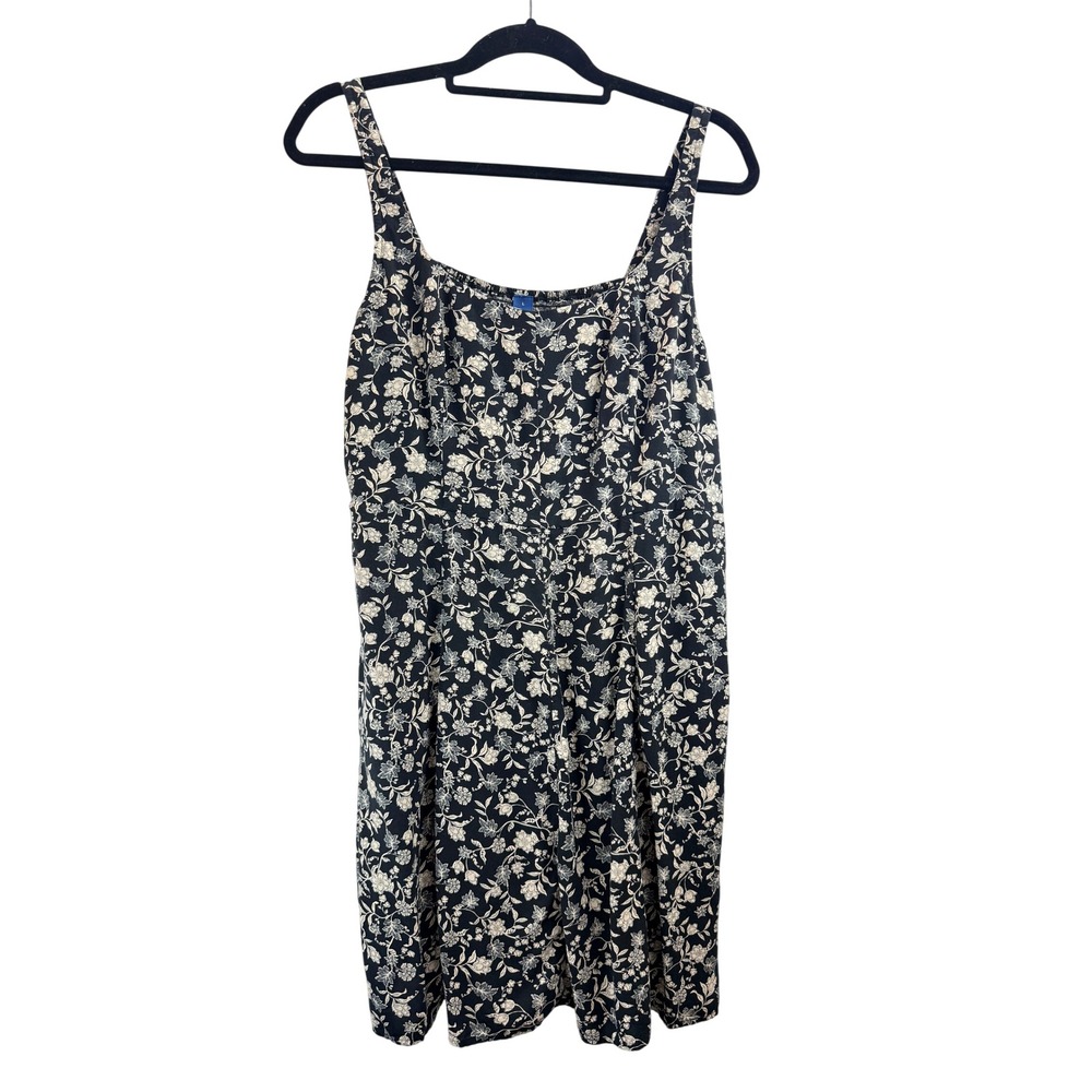Old Navy Black Floral Smocked Midi‎ Dress Women Size L Sleeveless Spring Summer
